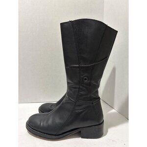 DESTROY Leather Boots Black Block Heel Made Spain Womens gothic Siz 37 Mid-calf